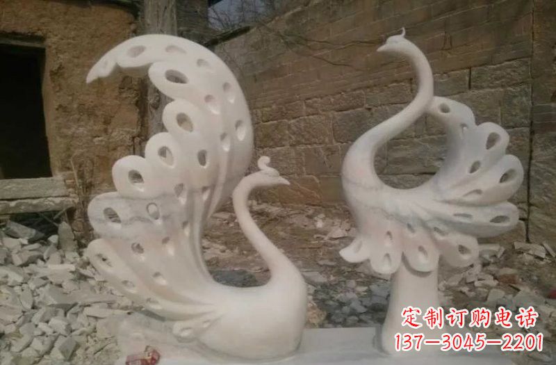 湖州晚霞红抽象石雕孔雀