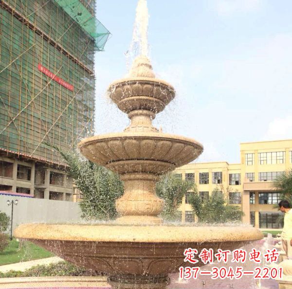 湖州晚霞红大型多层喷泉石雕