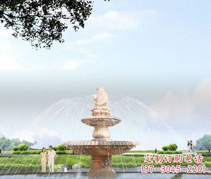 湖州晚霞红多层大型石雕喷泉 (4)