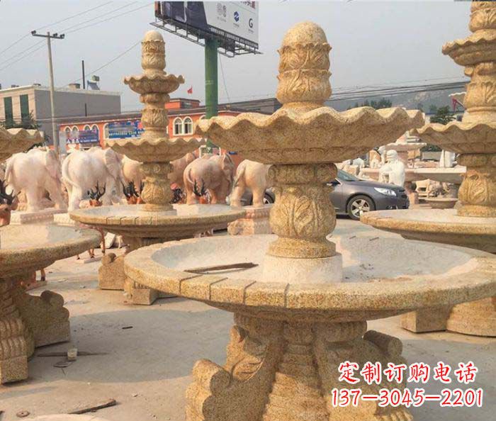 湖州晚霞红多层大型石雕喷泉