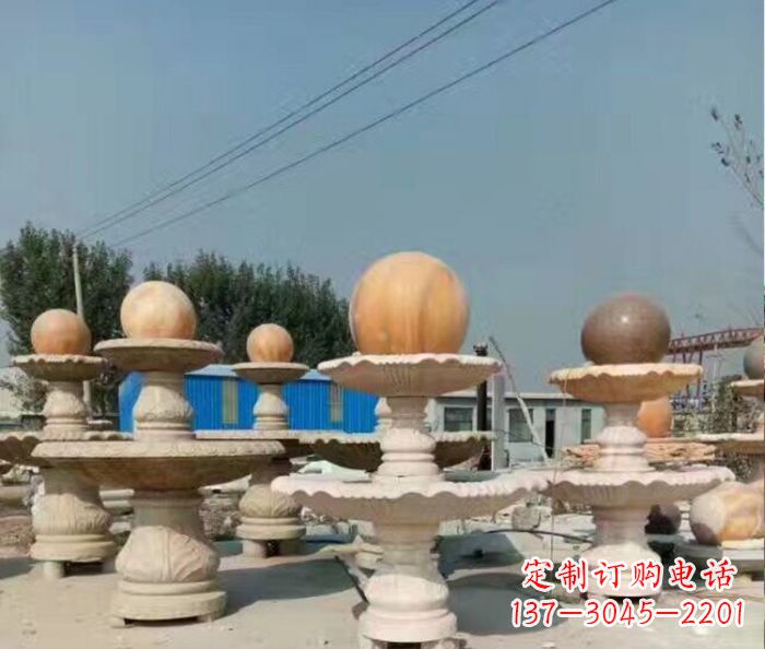 湖州晚霞红多层风水球喷泉石雕