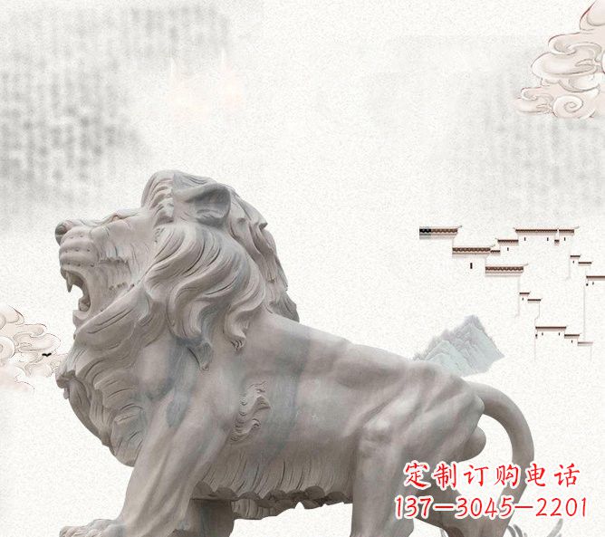 湖州晚霞红公园动物仿真狮子石雕