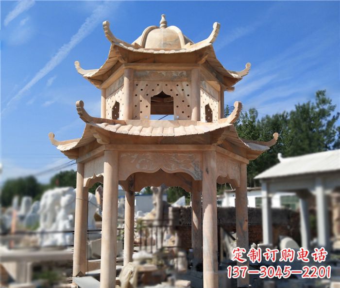 湖州晚霞红公园双层六角凉亭石雕