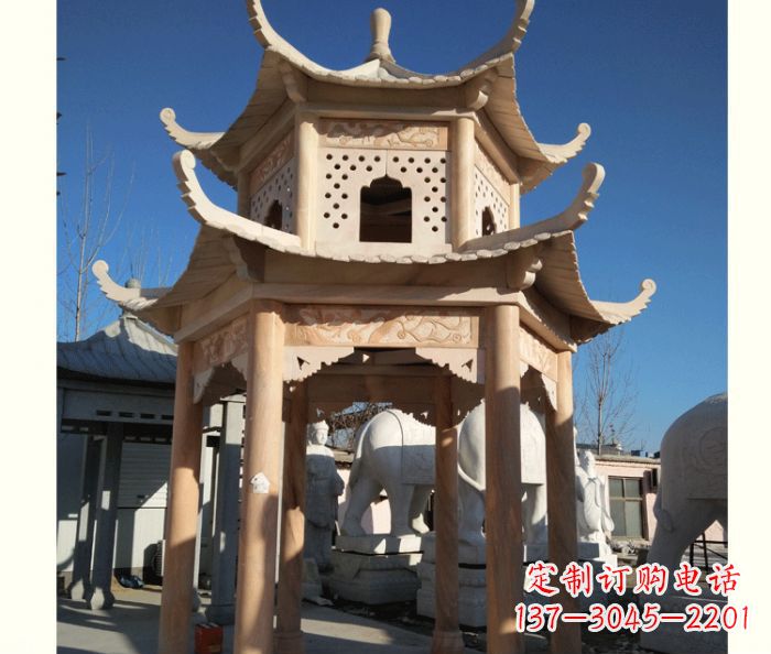 湖州晚霞红公园双层六角凉亭石雕 (2)