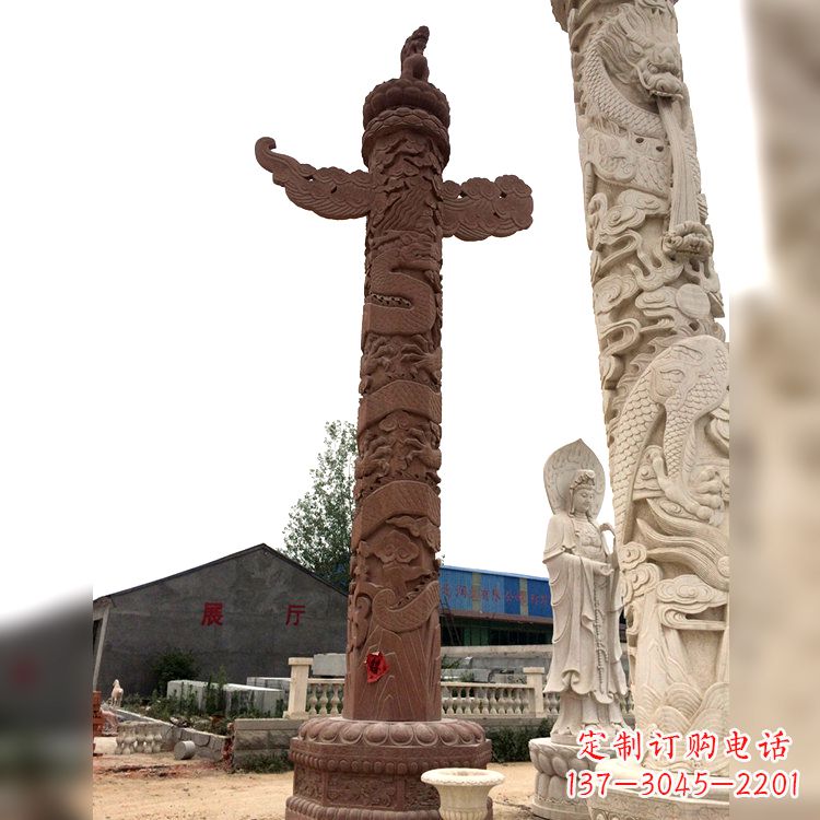 湖州晚霞红华表石柱
