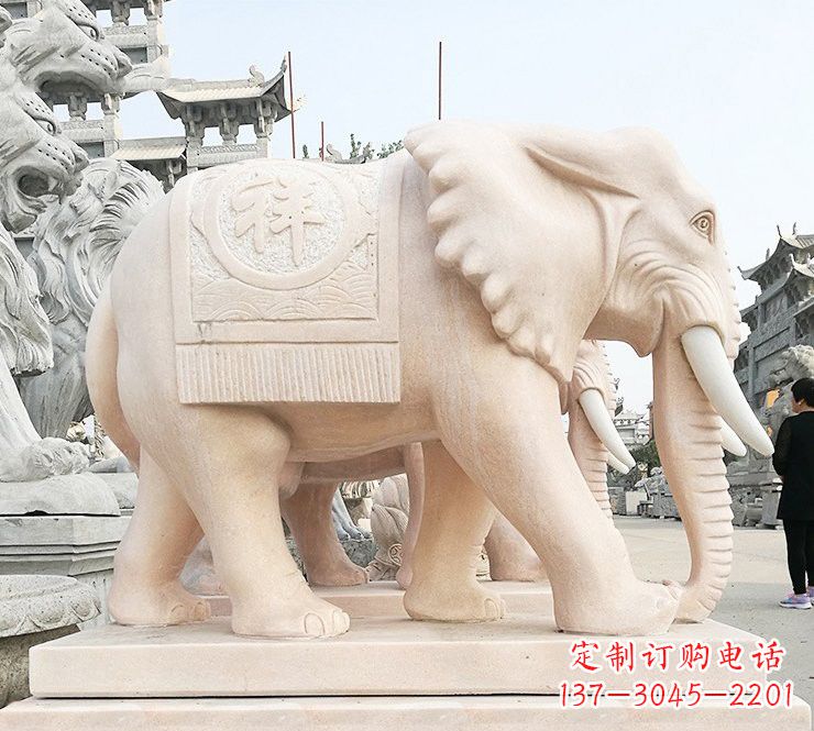 湖州晚霞红吉祥如意大象石雕