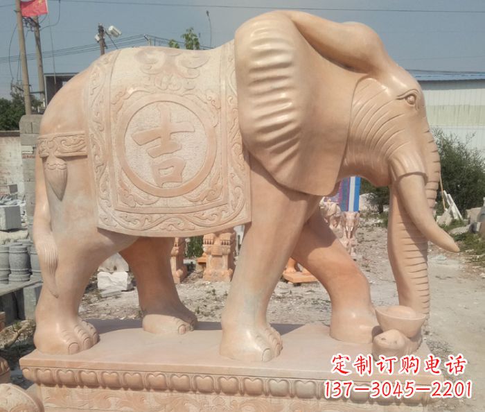 湖州晚霞红吉祥如意门口大象石雕 (2)