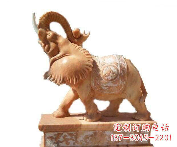 湖州晚霞红吉祥如意象鼻朝天的大象石雕