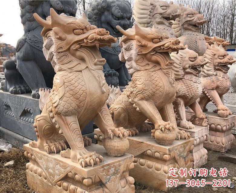 湖州晚霞红麒麟石雕 (2)