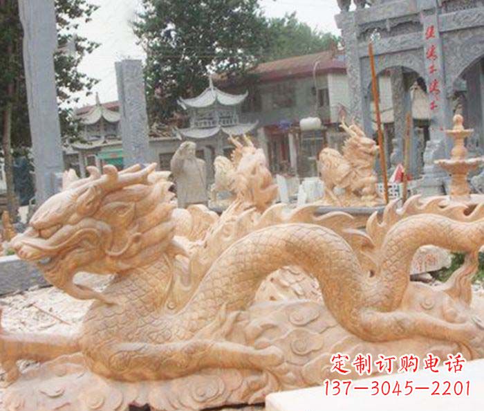 湖州晚霞红生肖龙石雕