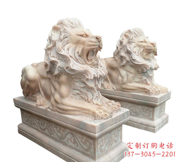 湖州晚霞红石材欧式狮子