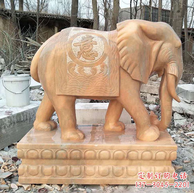 湖州晚霞红石材大象雕塑