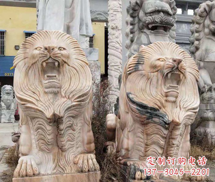 湖州晚霞红石雕欧式石狮子
