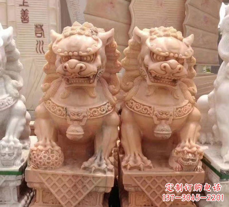 湖州晚霞红石雕狮子