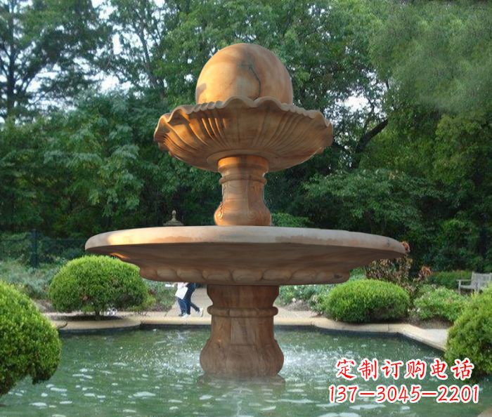湖州晚霞红双层风水球喷泉公园石雕