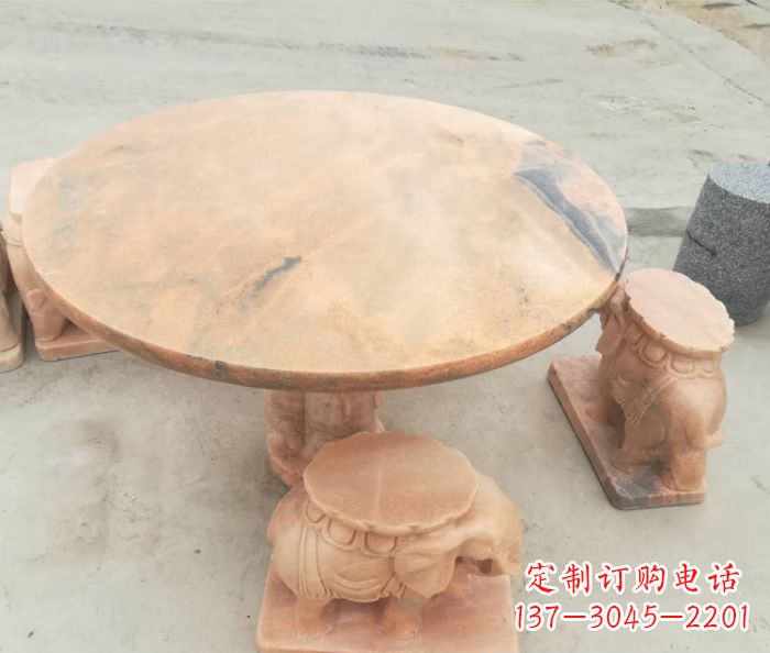 湖州晚霞红小象桌凳别墅石雕 (4)