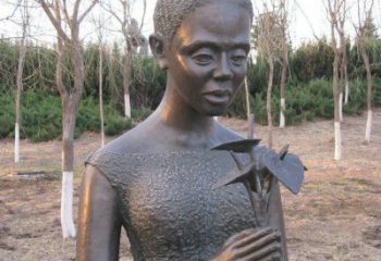湖州拿着白鹤芋花朵的女人西方人物铜雕