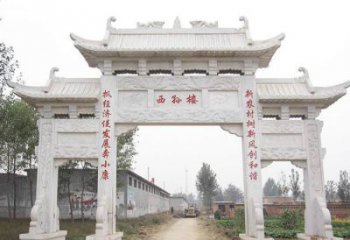 湖州三门村口石雕牌楼，精美定制雕塑