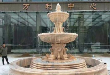 湖州晚霞红三层欧式喷泉石雕—来自中领雕塑的艺术匠心品质
