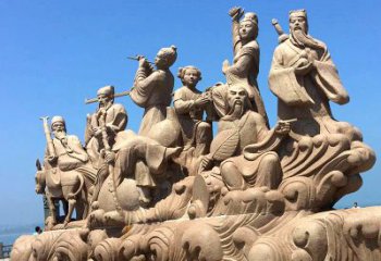 湖州神话传说“八仙过海”人物群景观石雕