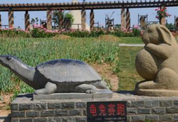 湖州欣赏精美动物雕塑：石雕龟兔赛跑