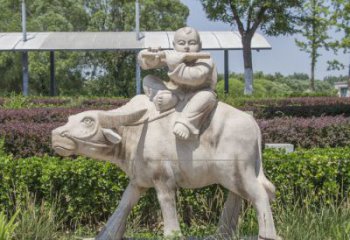 湖州石雕牧童牛雕塑，让传统气息永存