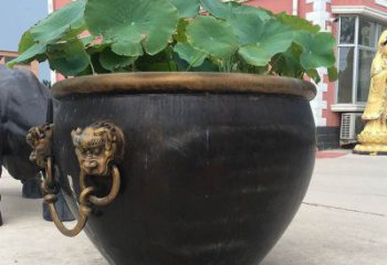 湖州铜雕圆形荷花水缸雕塑 (3)