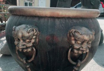 湖州铜雕圆形荷花水缸雕塑 (6)