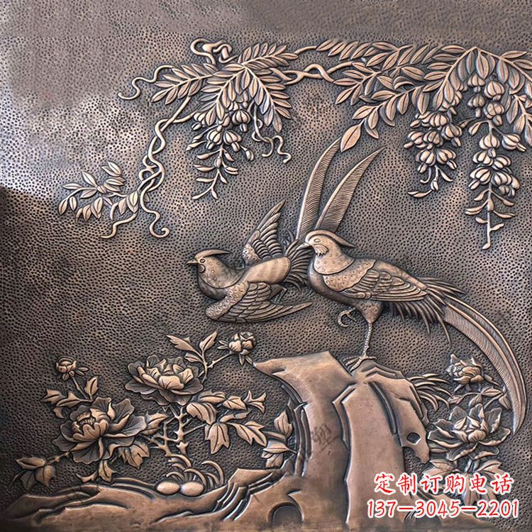 湖州喜鹊紫铜浮雕装饰画
