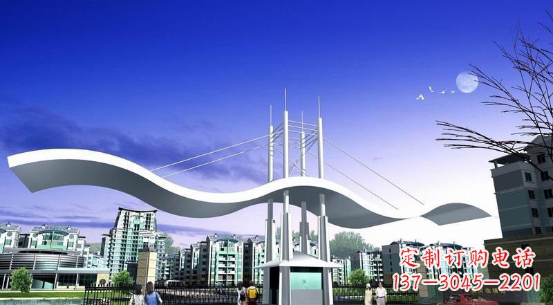 湖州小区不锈钢门牌坊景观雕塑