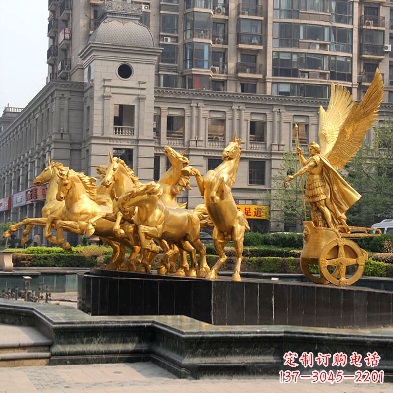 湖州小区大门阿波罗战车鎏金景观铜雕