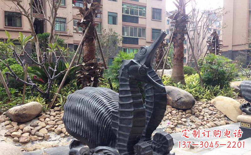 湖州小区海马动物玻璃钢仿铜雕塑