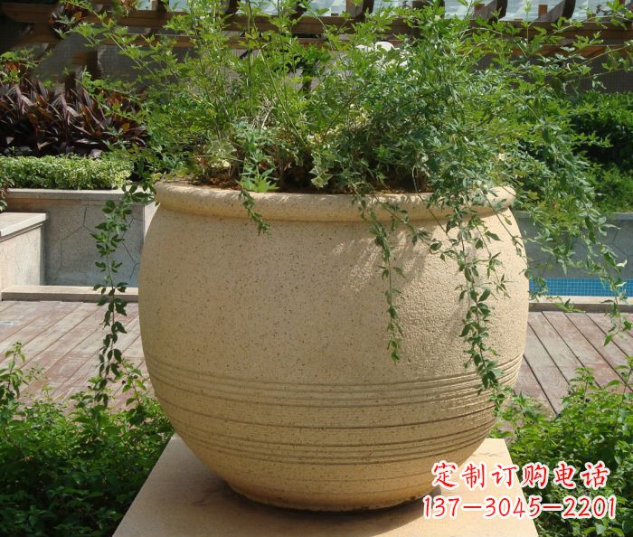 湖州小区景观大理石花盆石雕 (2)