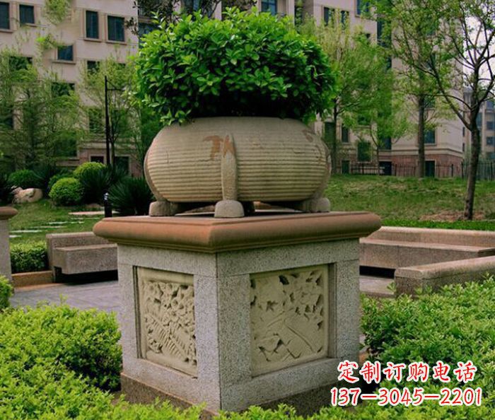 湖州小区景观大理石花盆石雕 (3)