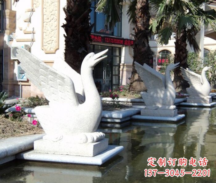 湖州小区景观大理石天鹅喷泉石雕
