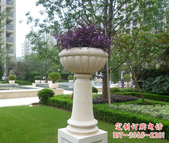 湖州小区景观汉白玉花盆石雕 (2)