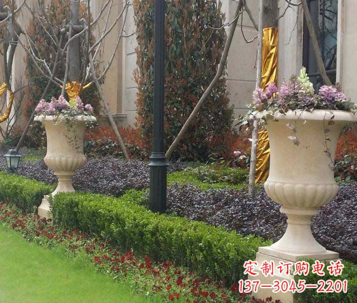 湖州小区景观汉白玉花盆石雕