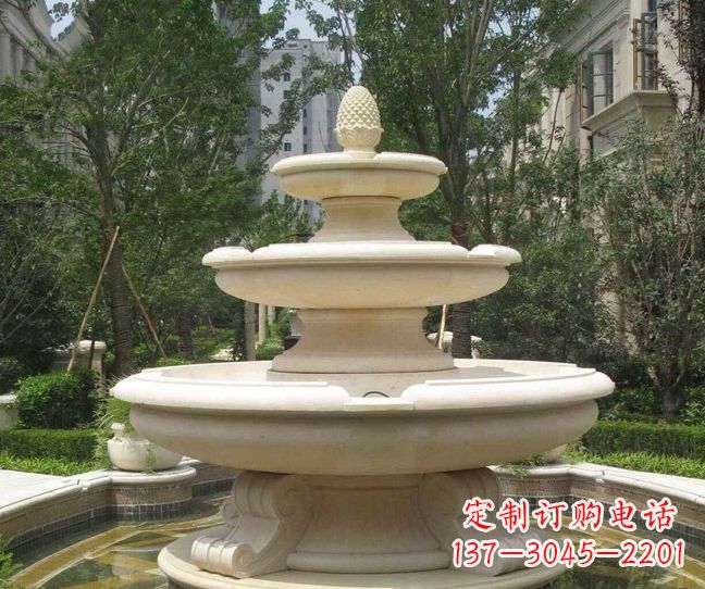 湖州小区景观晚霞红多层喷泉石雕