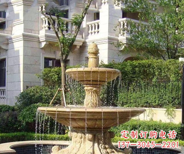 湖州小区景观晚霞红多层喷泉石雕 (4)