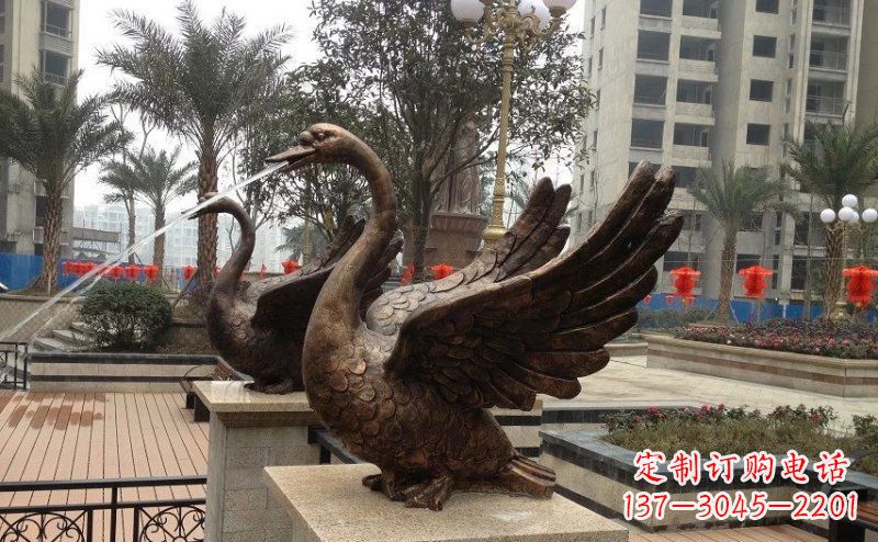 湖州小区喷水天鹅动物铜雕