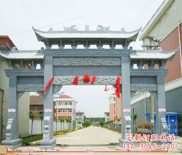 湖州小区三门牌坊石雕
