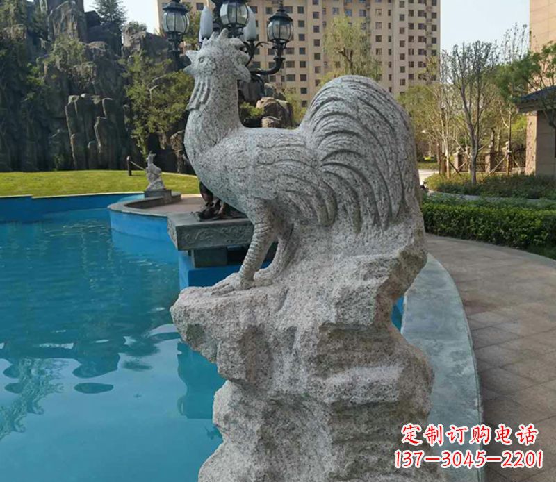 湖州小区十二生肖鸡动物石雕
