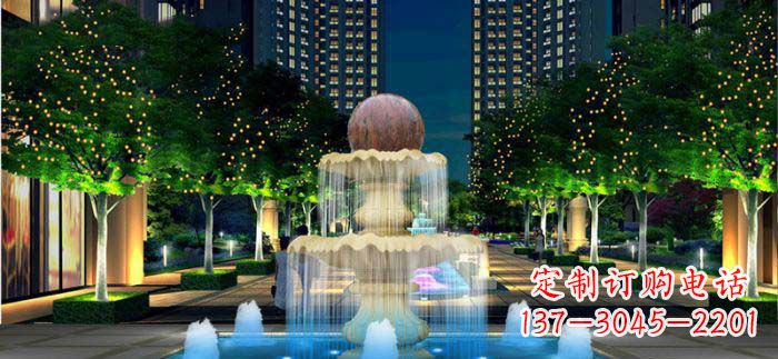 湖州小区石来运转风水球石雕喷泉
