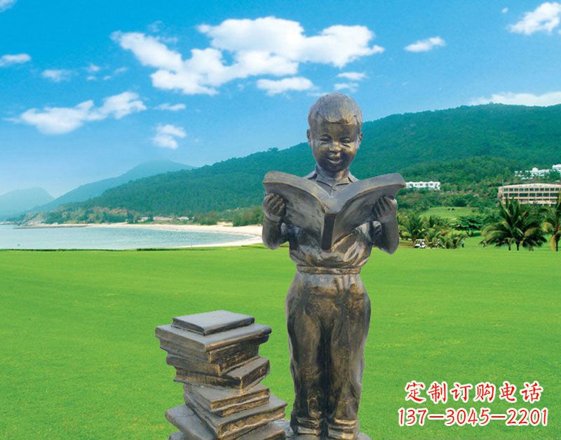 湖州校园看书的小男孩雕塑