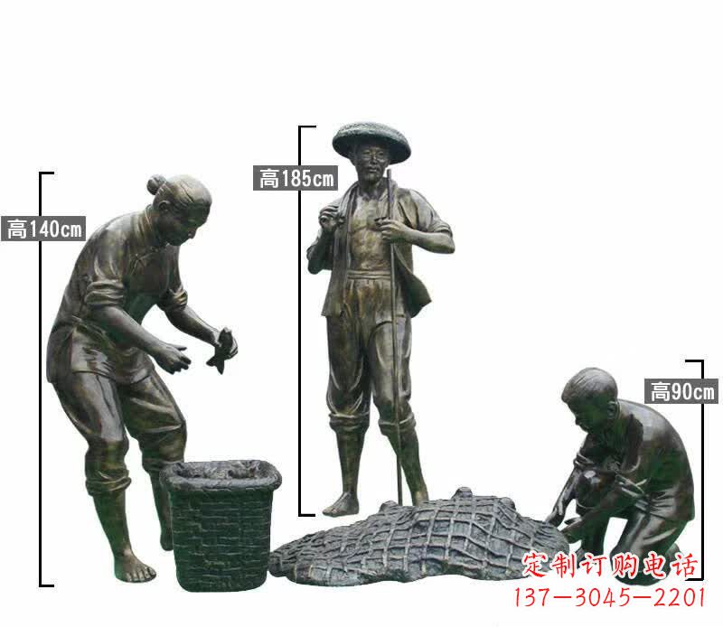 湖州渔夫捕鱼民俗铜雕