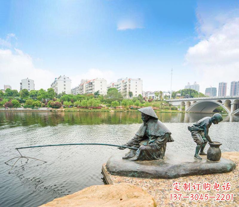 湖州渔翁钓鱼公园景观铜雕