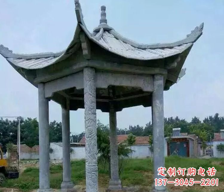 湖州园林仿古六角凉亭景观石雕