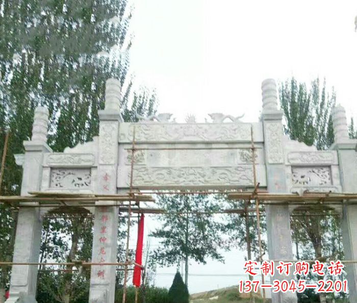 湖州园林仿古三门牌坊石雕 (3)