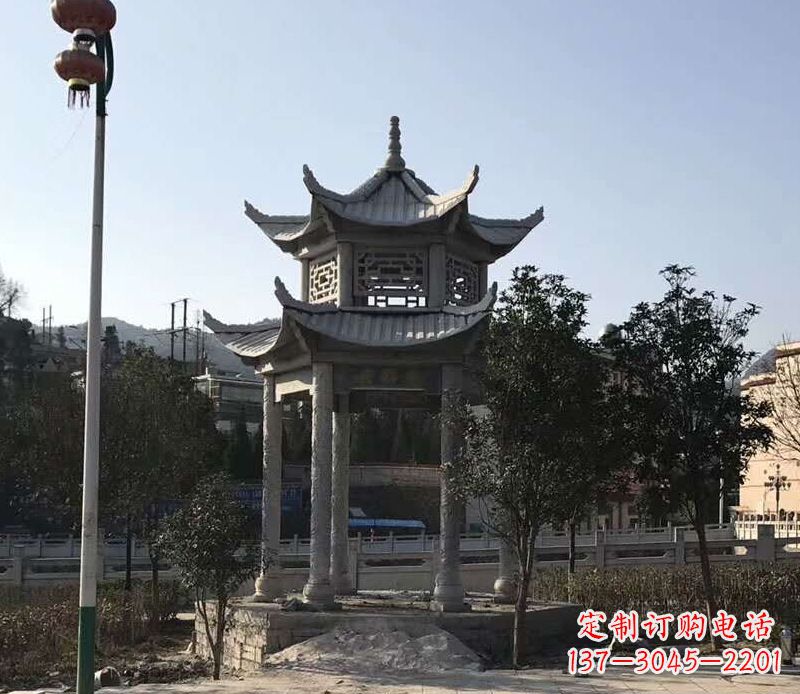 湖州园林仿古双层石凉亭景观石雕 (4)