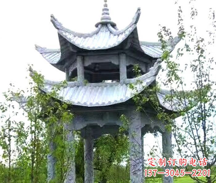 湖州园林景观仿古六角石凉亭